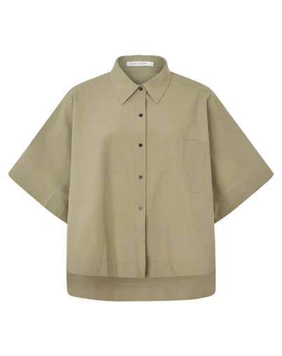 Rabens Saloner - Berte Poplin Curved Hem Skjorte - Vertiver